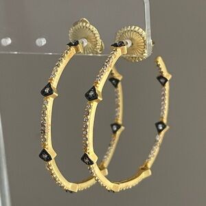 Freida Rothman Best Selling Pavé Arrow Gold Hoop Earrings NWOT